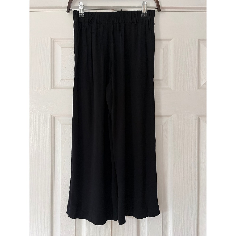 Wilfred Aritzia Black Wide Leg Cropped Pants Elastic Waist Pockets XXS EUC‎